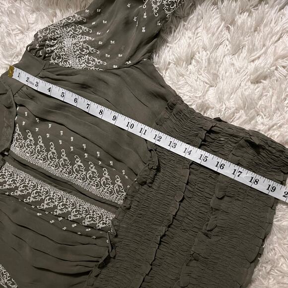 Anthropologie Olive Green Embroidered Blouse Size S - Picture 7 of 7